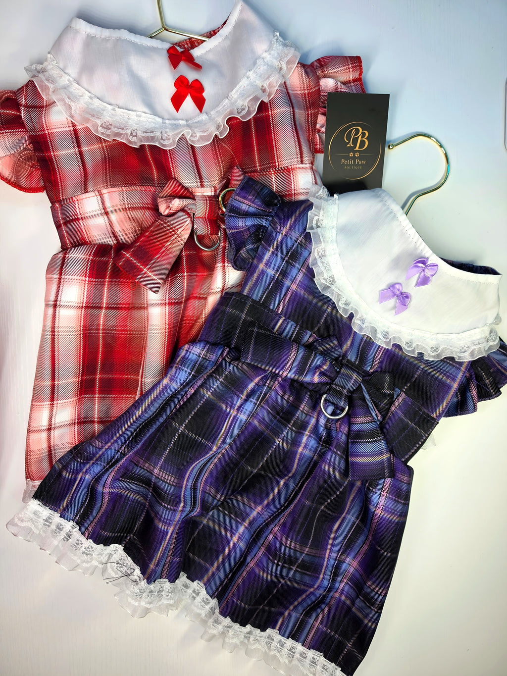 Vestido Tartán con Cuello Marinero y Encaje