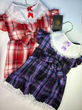 Vestido Tartán con Cuello Marinero y Encaje