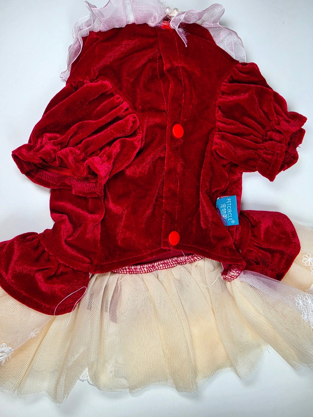Vestido de Terciopelo Rojo con Encaje y Moño para Mascota